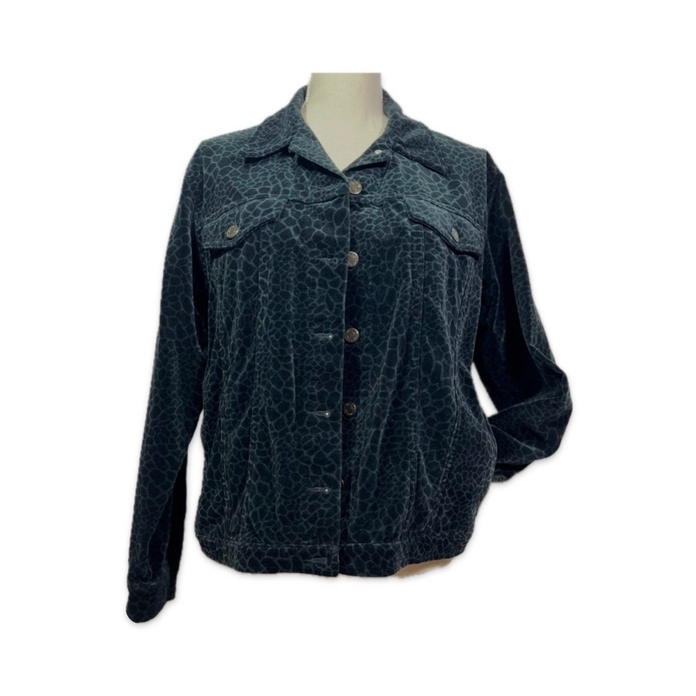 Jones New York Animal Print Jacket Size Medium Black 100% Cotton